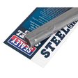 A steel welding rod resting atop Sealey's Quick-Set Metal Putty 114g - SCS390 packaging, ideal for use alongside steel reinforced epoxy putty for robust metal repairs.