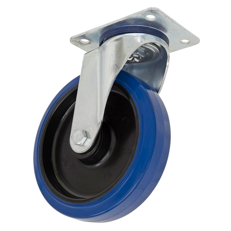 Heavy-Duty Blue Elastic Rubber Swivel Castor Wheel Ø100mm - Trade - SCW3100SPEM - Farming Parts