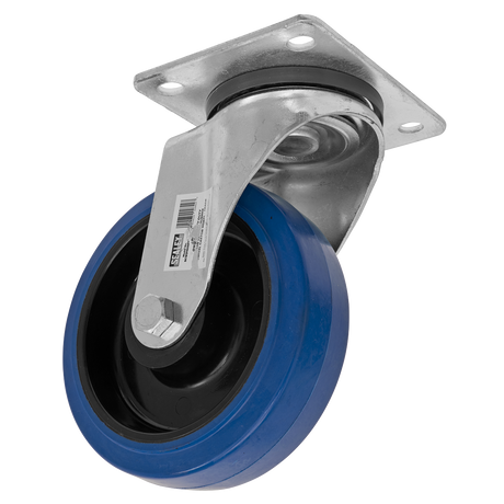 Heavy-Duty Blue Elastic Rubber Swivel Castor Wheel Ø160mm - Trade - SCW3160SPEM - Farming Parts