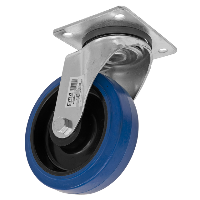 Heavy-Duty Blue Elastic Rubber Swivel Castor Wheel Ø160mm - Trade - SCW3160SPEM - Farming Parts