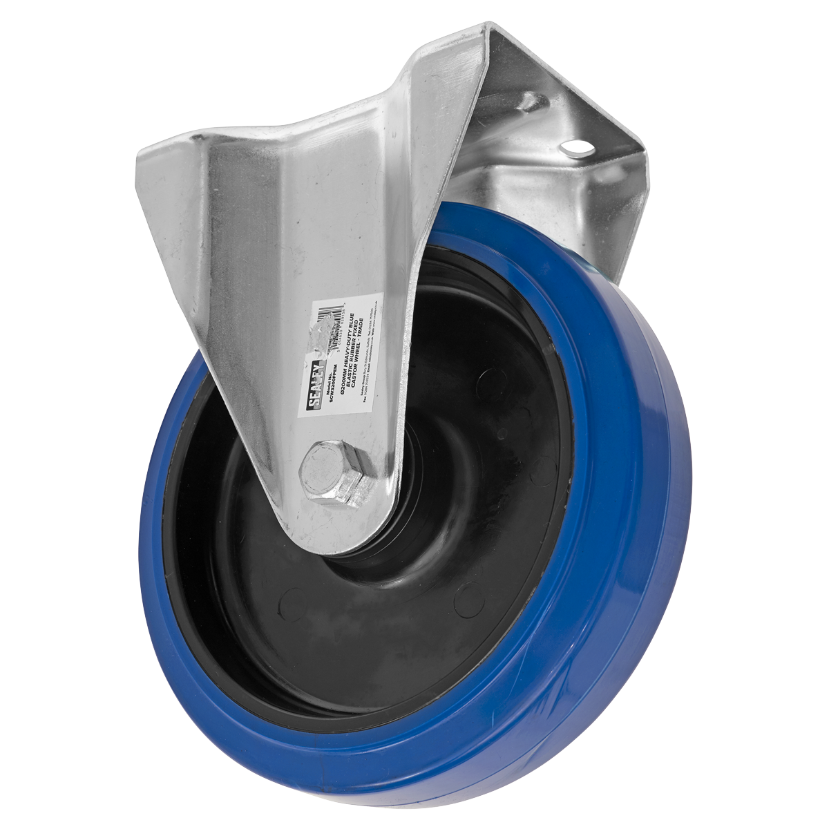 Heavy-Duty Blue Elastic Rubber Fixed Castor Wheel Ø200mm - Trade - SCW3200FPEM - Farming Parts