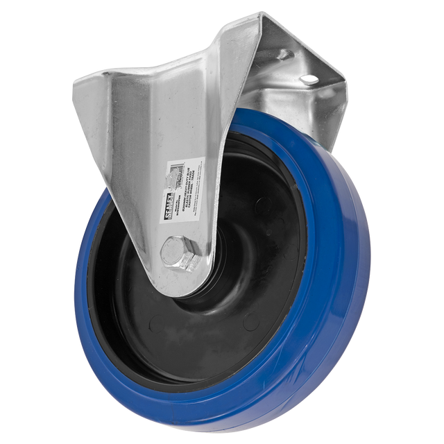 Heavy-Duty Blue Elastic Rubber Fixed Castor Wheel Ø200mm - Trade - SCW3200FPEM - Farming Parts