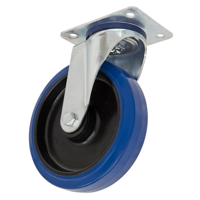 Heavy-Duty Blue Elastic Rubber Swivel Castor Wheel Ø200mm - Trade - SCW3200SPEM - Farming Parts