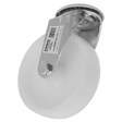 The Sealey Heavy-Duty Trade Castor Wheel Bolt Hole Ø125mm - Trade - SCW4125SBEM features a sturdy white nylon wheel with a metal bracket and an integrated barcode. This robust castor wheel is designed to support up to 230kg.