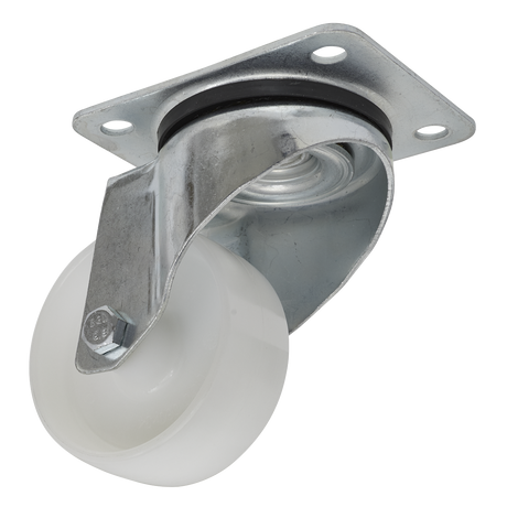 The Sealey Castor Wheel Swivel Plate Ø80mm - SCW480SP is a heavy-duty castor featuring a non-marking polyamide wheel and a robust metallic mounting plate, capable of handling a load capacity of 200kg.