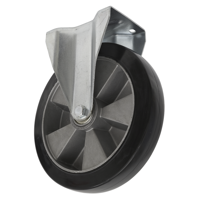 Heavy-Duty Rubber Castor Wheel Fixed Plate Ø152mm - Trade - SCW5152FPEM - Farming Parts
