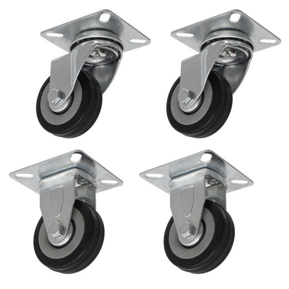 Sealey 50mm Castor Wheel Combo with Fixed & Swivel Plate 4pc SCWCOMBO1