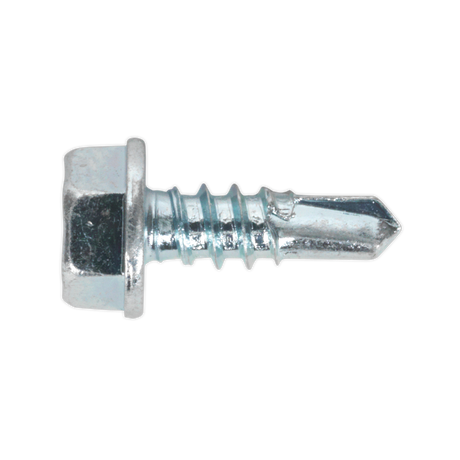 The Sealey Self-Drilling Screw 4.2 x 13mm with a hexagonal head and zinc plating, designed for drilling and fastening materials, comes in a pack of 100 - SDHX4213.
