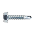 Close-up image of a Sealey Self-Drilling Screw 4.2 x 19mm Hex Head with a sharp point for drilling and zinc plating for extra durability, available in a pack of 100 (Model SDHX4219).