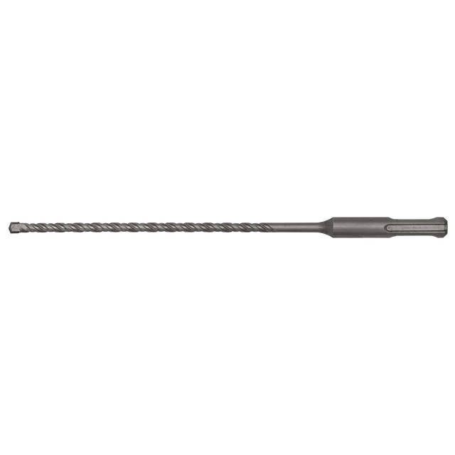 The Sealey SDS Plus Drill Bit Ø5.5 x 210mm - SDS5.5X210 is a long, thin metal drill bit featuring a spiraled shaft and a fluted tip, designed for precision drilling tasks. Crafted from superior quality material, it ensures exceptional durability.