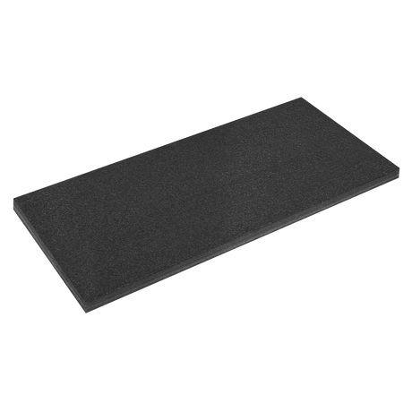 The Sealey Easy Peel Shadow Foam® Black/Black 1200 x 550 x 50mm - SF50BK, a rectangular black rubber mat with a textured surface, is lying flat against a white background and is ideal for use as tool tray inserts.