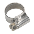 The Sealey Hose Clip Stainless Steel Ø10-16mm, Pack of 10 (SHCSS000), is a DIN 3017 compliant stainless steel clip featuring a screw mechanism for precise tightening.