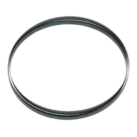 A black, circular rubber belt with a textured outer surface, much like the rugged design of the Sealey Bandsaw Blade 1712 x 10 x 0.35mm 10tpi - SM1304B10.