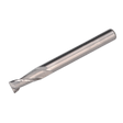 A close-up of the high-quality Sealey HSS End Mill Ø6mm 2 Flute - SM2502EM06 cutting tool, commonly used in machining processes, featuring a single cutting edge and a cylindrical shank, ideal for pairing with the SM2502 mini drilling/milling machine.