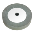 The Sealey Wet Stone Wheel Ø200 x 40mm, 20mm Bore for SM521 (Model No. SM521GW200W) is a circular sharpening stone featuring a central hole. It is typically used for wet grinding tools and blades, with a gray exterior and a white inner ring.
