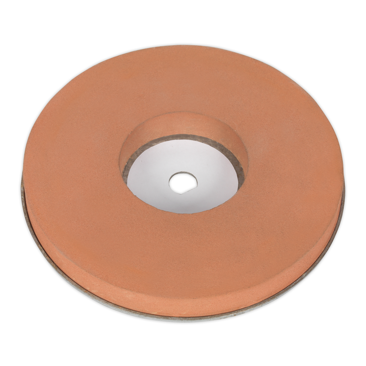 A bench grinder equipped with a circular abrasive grinding wheel, Model No. SMS2107, featuring a central hole, is ideal for sharpening or grinding metal surfaces. For advanced uses, consider the Sealey Wet Stone Wheel Ø200mm for SMS2107 (Model No. SMS2107GW200W) for enhanced precision and longevity.