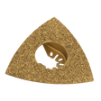 The Sealey Multi-Tool Blade Ceramic 78mm - SMTA78TC is a triangular gold-toned carbide blade with a textured surface, featuring a circular hole in the center and an impressive 78mm cutting length, perfect for cutting ceramic.