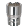 The Sealey WallDrive® Socket 21mm 1/2"Sq Drive Fully Polished (SP1221) is crafted from Chrome Vanadium steel with a polished finish, featuring the WallDrive® configuration for efficiently tightening or loosening bolts and nuts.