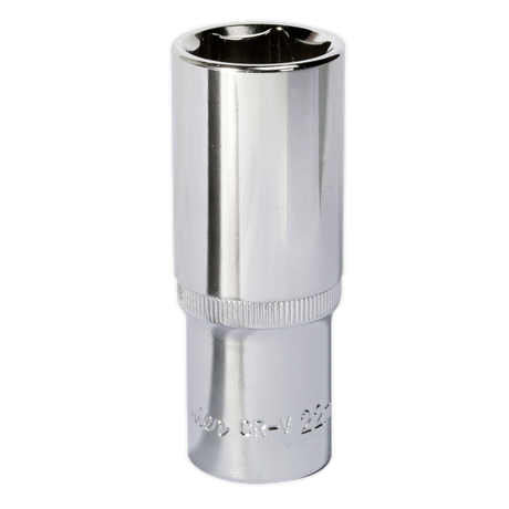 Introducing the Sealey WallDrive® Socket 22mm Deep 1/2"Sq Drive (SP1222D), a fully polished and durable Chrome Vanadium tool with finely engraved text at the base, perfect for any hand tools collection.