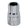 The Sealey WallDrive® Socket 10mm 3/8"Sq Drive Fully Polished - SP3810 features a shiny, metallic finish with engraved "CR-V" text and a knurled midsection for grip. It's expertly crafted from durable Chrome Vanadium steel and comes with a lifetime guarantee.