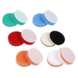 The Polisher Pad Kit Ø40mm - SPK600ACC1 by Sealey is a collection of round, colorful cleaning pads in various textures and sizes, including green, blue, red, black, white, and orange. The pads are arranged in pairs and the assorted pack also includes foam pads that are perfect for polishing tasks.