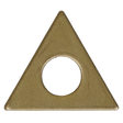 The SR2000.TW pack of 10 Triangle Washers by Sealey is a set of bronze-colored, equilateral triangular objects with circular holes in the center.