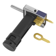 Product Description: The Sealey Tab Shooter for SR2000 - SR2000TS features a black-handled lock picking tool with an attached metal mechanism, and comes with a separate brass key bit, all isolated on a white background. It is perfectly suited for semi-automatic loading of tabs in Model No. SR2000.
