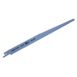 A long HCS blade labeled "SRBS1211D HCS 6 TPI Wood" features evenly spaced teeth along its edge, ideal for wood cutting with reciprocating saws.