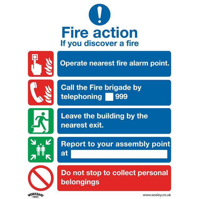 Safe Conditions Safety Sign - Fire Action Without Lift - Self-Adhesive Vinyl - Pack of 10 - SS20V10 - Farming Parts