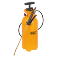 A yellow Sealey hand-pump garden sprayer, model "Pressure Sprayer 8L - SS3," features a black hose and adjustable nozzle for precise fluid spraying.