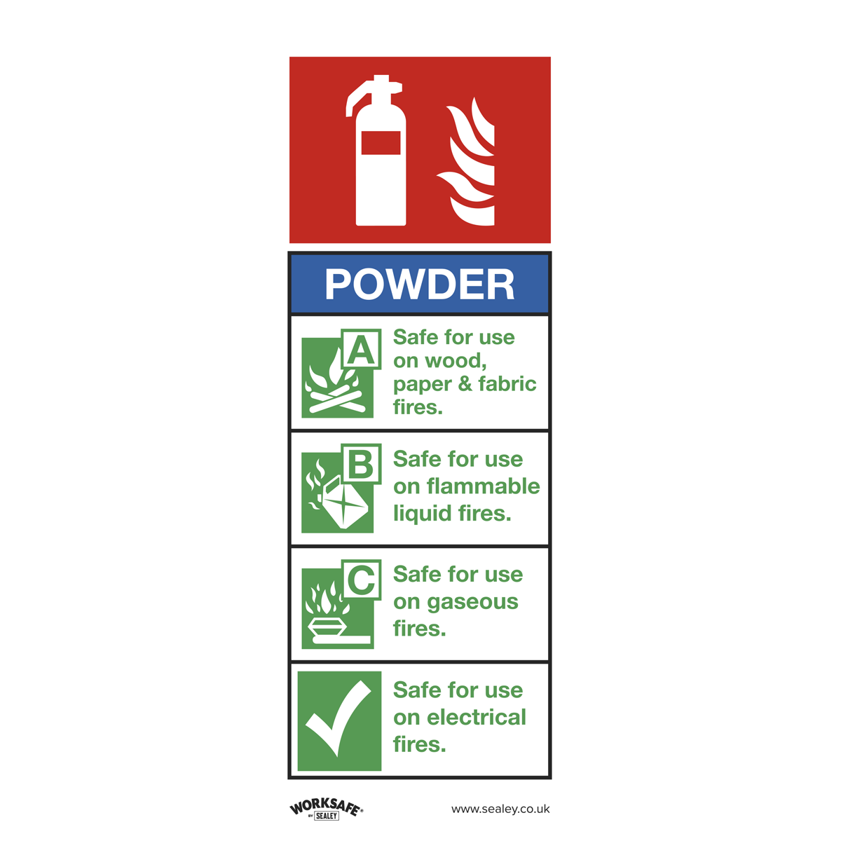 Safe Conditions Safety Sign - Powder Fire Extinguisher - Self-Adhesive Vinyl - Pack of 10 - SS52V10 - Farming Parts