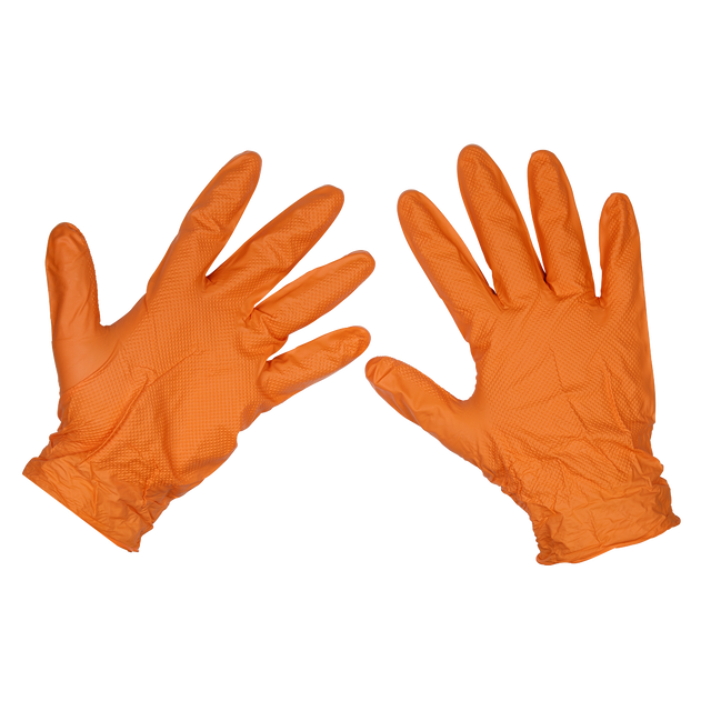 Orange Diamond Grip Extra-Thick Nitrile Powder- Free Gloves Large - Pack of 50 - SSP56L - Farming Parts