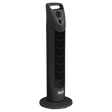 A 30" oscillating tower fan from Sealey, model STF30, in a sleek black design with a sturdy base and vertical grille. It features powerful air distribution, two control dials at the top, and a convenient carrying handle. The Sealey brand name is prominently displayed at the bottom.