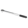 The Sealey Torque Wrench Micrometer Style 1/2" Sq Drive 40-210Nm (30-155lb.ft) - Calibrated (STW102) is a chrome tool with a black handle designed for tightening bolts to a specific torque. This premier hand tool features precise calibration tolerance and comes with a lifetime guarantee, ensuring reliability and accuracy for all your projects.