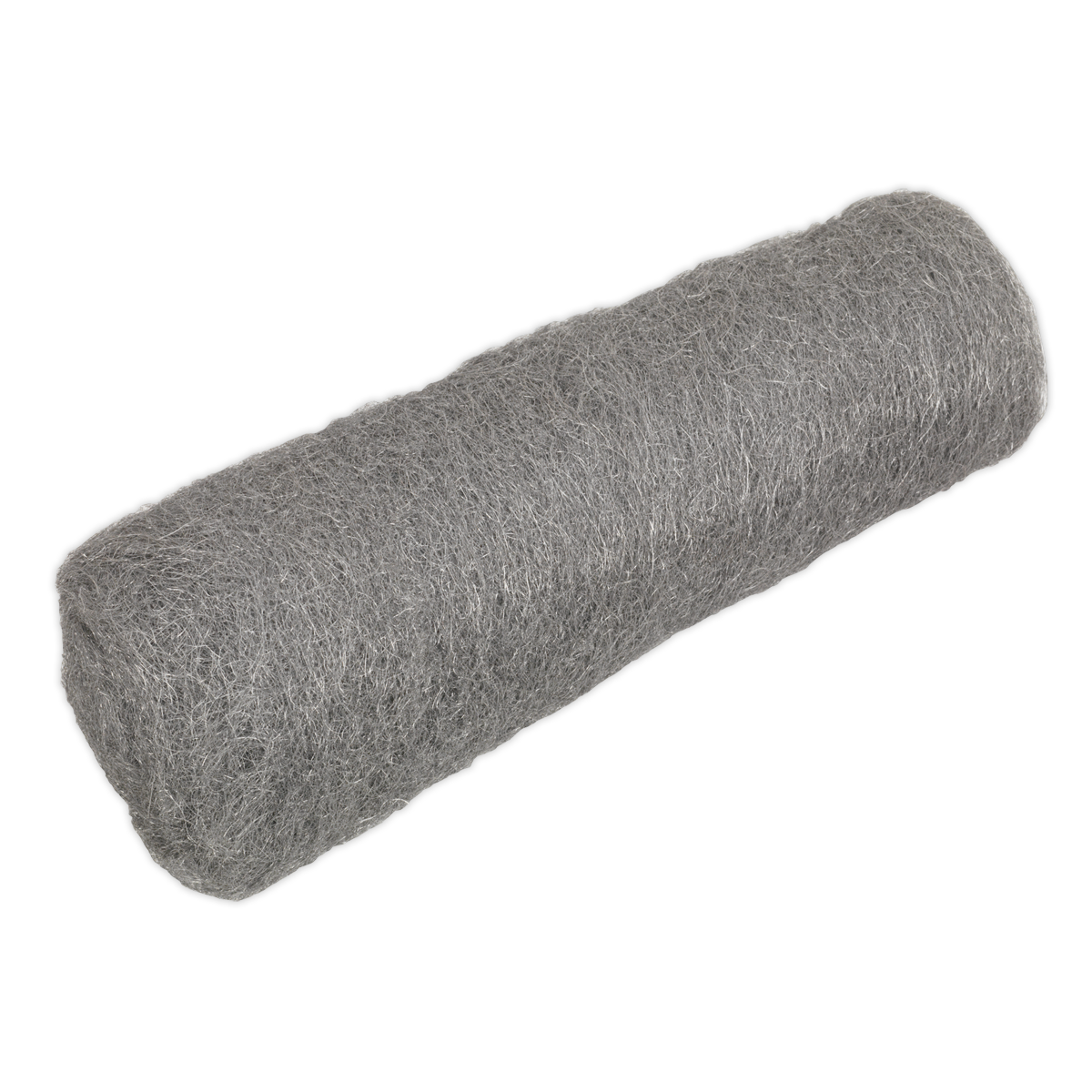 The Sealey Steel Wool #1 Medium Grade 450g - SW1 is a gray cylindrical scrub pad with a rough texture, perfect for cleaning surfaces.