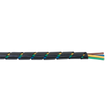 Close-up image of a Sealey Spiral Wrap Cable Sleeving Ø8-16mm 10m - SWS816, showcasing multiple colored wires wrapped in a black spiral casing, featuring an abrasion-resistant Flexible Polyolefin sleeve.