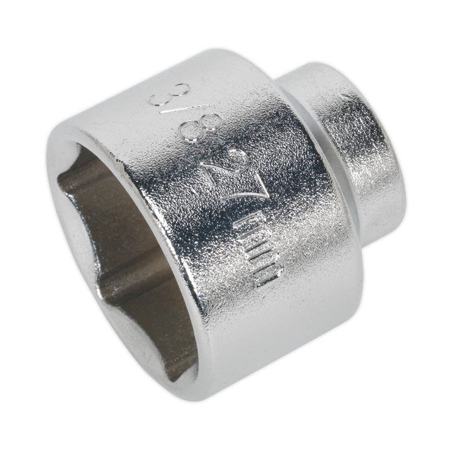 A close-up of the Sealey Low Profile Oil Filter Socket 27mm 3/8"Sq Drive (SX112), with "27mm" imprinted on its surface, showcasing its low profile design.