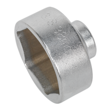 The Sealey Low Profile Oil Filter Socket 38mm 3/8"Sq Drive - SX115 is a high-grade steel tool featuring a hexagonal opening and low-profile design, making it perfect for cartridge-style filters.