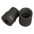 The Locking Wheel Nut Removal Set 2pc 1/2"Sq Drive - SX200 by Sealey includes two black impact socket bits, labeled "13/16"" and "1" CR-MO. The bit labeled "1" displays its internal threading. These Chrome Molybdenum steel sockets are specifically designed for use with an air impact wrench, making them ideal for tackling tough wheel nut jobs.