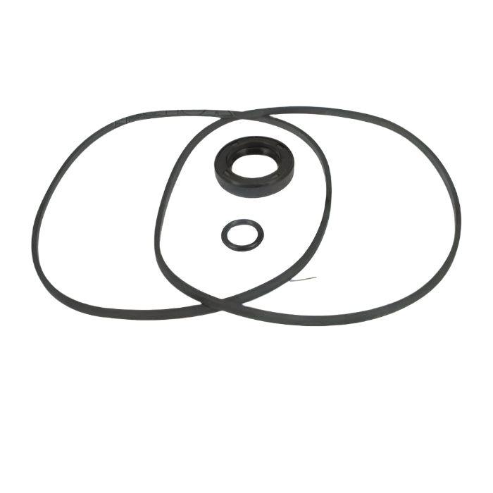 Image of a Sparex Seal Kit (Hydraulic Pump) | Sparex Part No.S.57972, featuring two large oval gaskets, one small circular gasket, and a large circular gasket for the hydraulic pump, displayed against a white background.