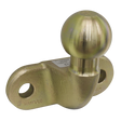The Sealey Tow-Ball 50mm E-Approved - TB03E is a brass-colored forged tow-ball featuring two bolt holes for attachment. It tops a curved base and bears visible text and markings indicating its 3500kg load specifications, ensuring compliance with European legislation.