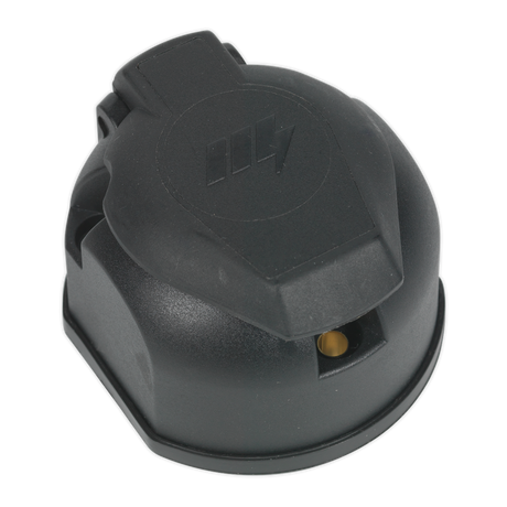 A Sealey Towing Socket 13-Pin Euro Plastic 12V (TB52), which is black, cylindrical, and has a notch with a yellow part visible inside.