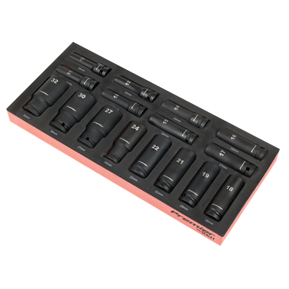Premier Deep Impact Socket Set with Tool Tray 1/2"Sq Drive 16pc - SE-TBT47