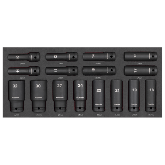 Premier Deep Impact Socket Set with Tool Tray 1/2"Sq Drive 16pc - SE-TBT47