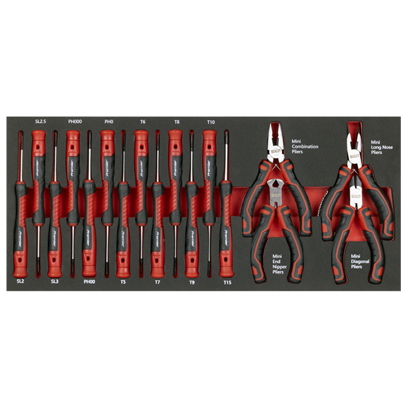 Premier Precision Screwdriver & Mini Pliers Set with Tool Tray 17pc - SE-TBT67