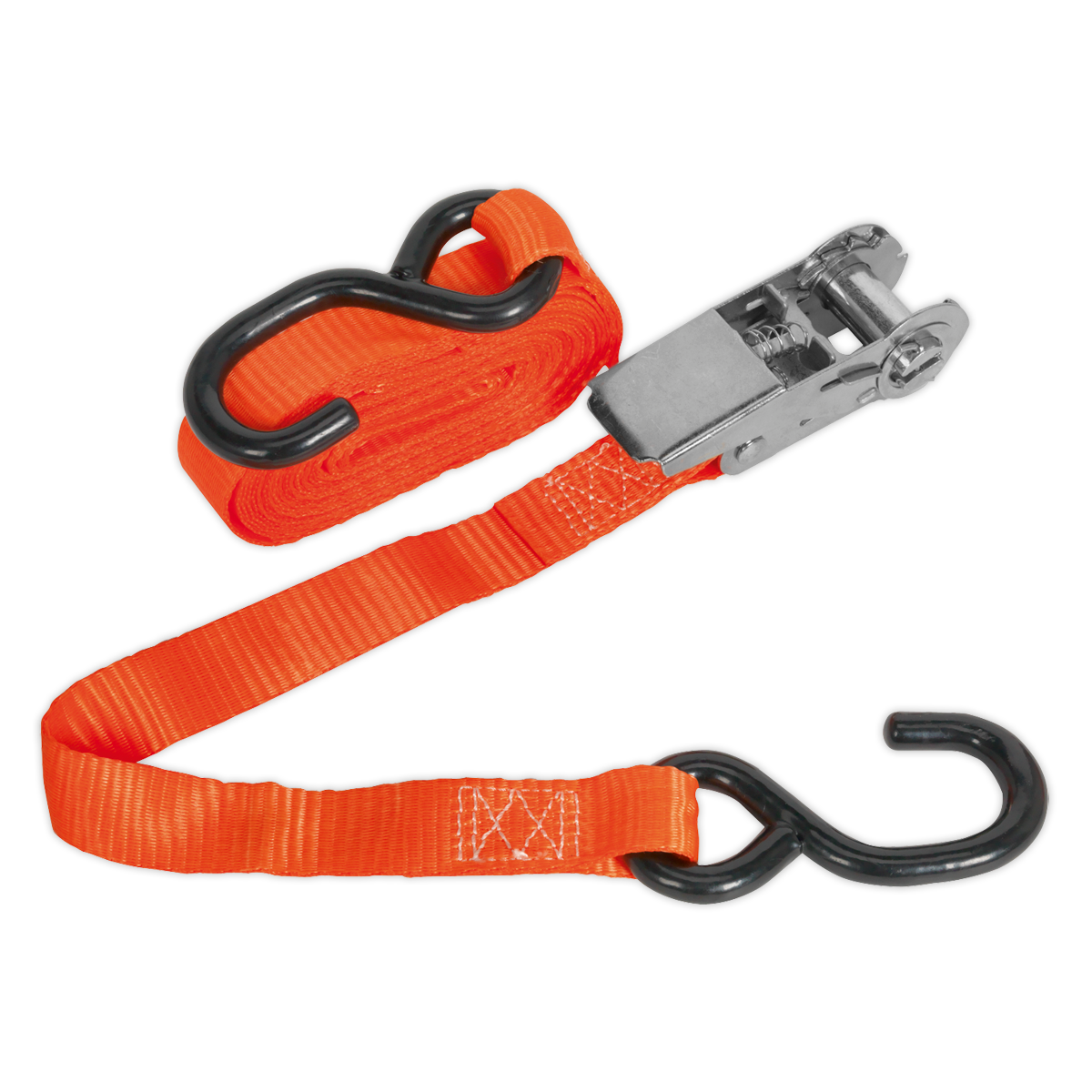 Ratchet Strap 25mm x 4.5m Polyester Webbing with S-Hook 800kg Breaking Strength - TD0845S - Farming Parts