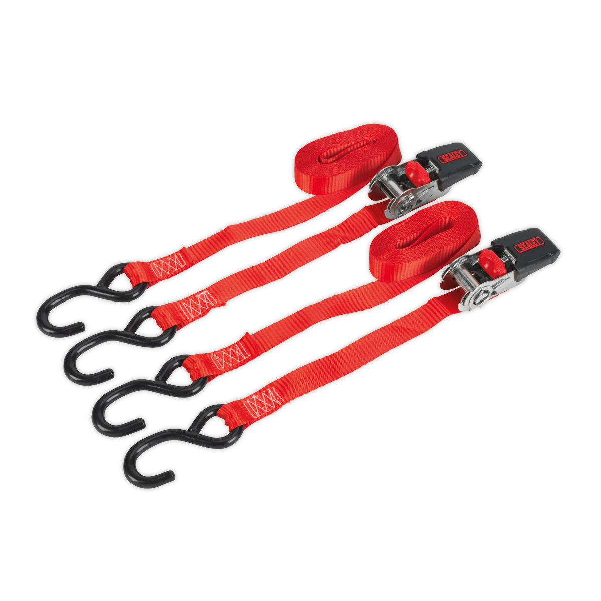 Ratchet Straps 25mm x 4m Polyester Webbing with S-Hooks 800kg Breaking Strength - Pair - TD284SD - Farming Parts