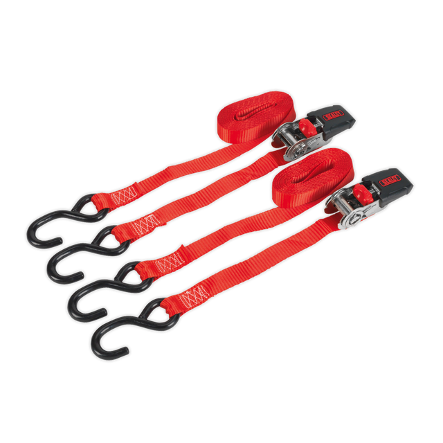 Ratchet Straps 25mm x 4m Polyester Webbing with S-Hooks 800kg Breaking Strength - Pair - TD284SD - Farming Parts