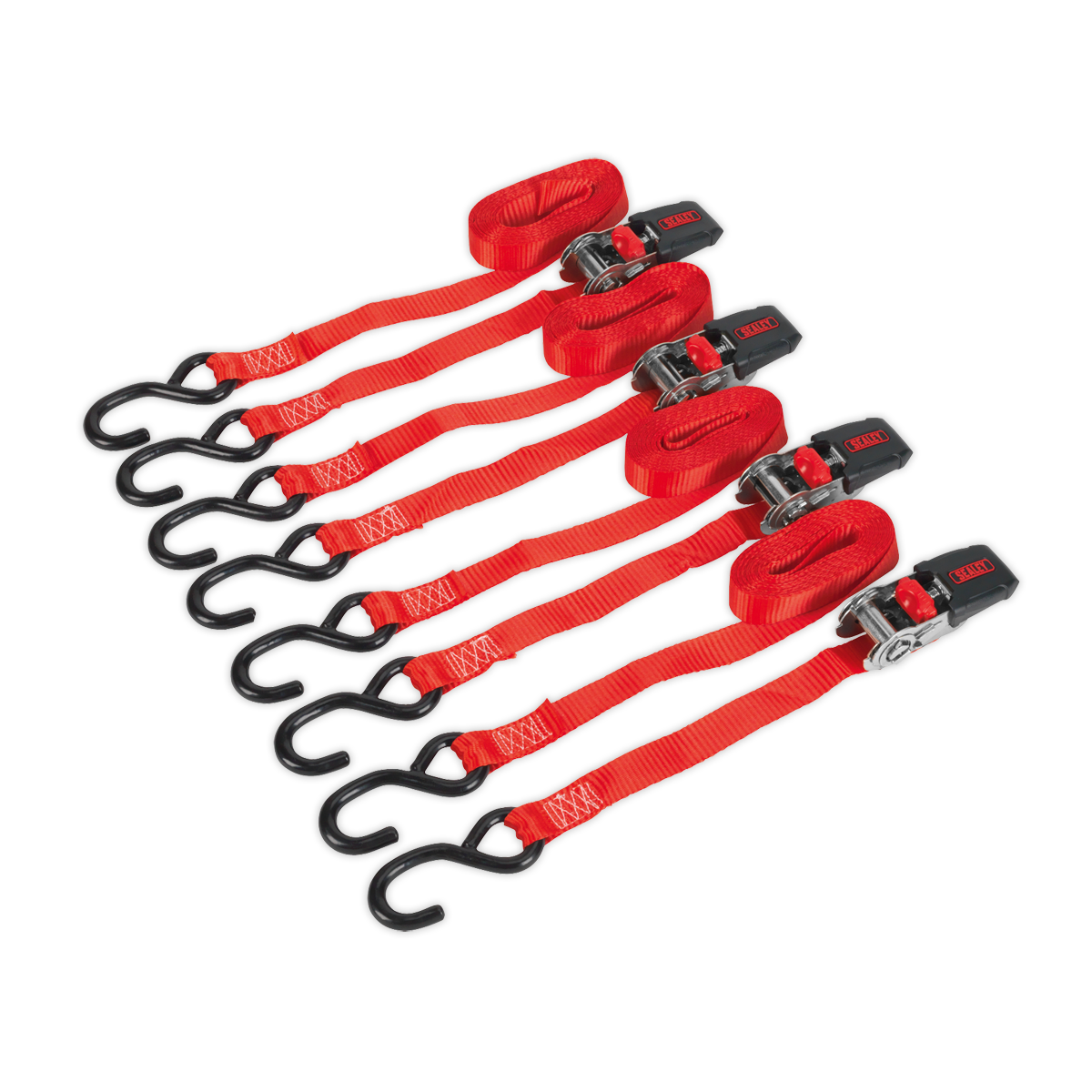 Ratchet Strap 25mm x 4m Polyester Webbing with S-Hooks 800kg Breaking Strength - 2 Pairs - TD484SD - Farming Parts