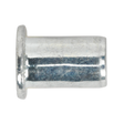 A shiny, cylindrical metallic connector with a flared end, commonly used in piping or fastening applications, often featuring threaded inserts and a zinc-plated finish is the Sealey Threaded Insert (Rivet Nut) M4 Regular Pack of 50 - TIRM4.